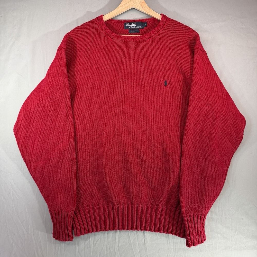 Polo Ralph Lauren Knit Sweater Mens Large Red Crewneck Pony Preppy Boat